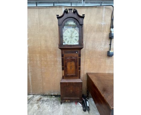 A 19TH CENTURY OAK AND MAHOGANY SHELL INLAID EIGHT DAY LONGCASE CLOCK WITH PAINTED ENAMEL DIAL, GEORGE RODGERS, DRAYTON 