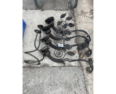 FOUR VINTAGE DECORATIVE LIGHT FITTINGS AND A CNADLE HOLDER 