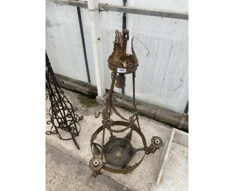 A VINTAGE BRASS THREE BRANCH CIELING LIGHT FITTING 