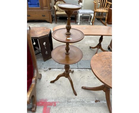 A MODERN TRIPOD THREE TIER DUMB WAITER 