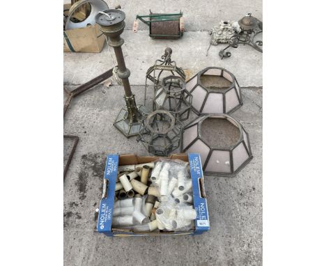 AN ASSORTMENT OF VINTAGE LIGHT FITTINGS AND SHADES 
