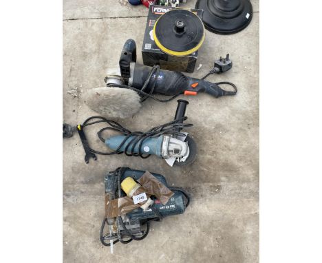 AN ASSORTMENT OF TOOLS TO INCLUDE A BUFFER AND A BOSCH JIGSAW ETC 