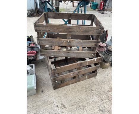 TWO VINTAGE WOODEN CRATES 