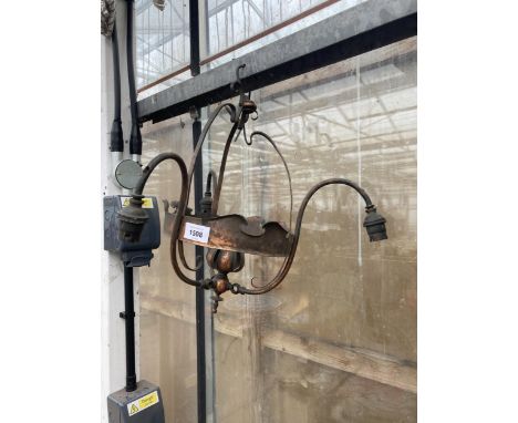 AN ART NOUVEAU STYLE COPPER THREE BRANCH LIGHT FITTING 