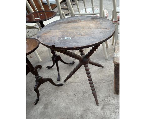 A VICTORIAN BEECH GYPSIES' TABLE ON BOBBIN TURNED TRIPOD SUPPORTS 