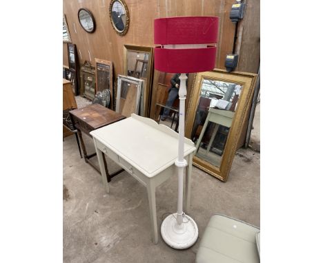 A PAINTED STANDARD LAMP AND PAINTED TWO DRAWER SIDE-TABLE 