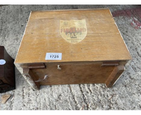 A VINTAGE WOODEN CASED FIRST AID KIT 