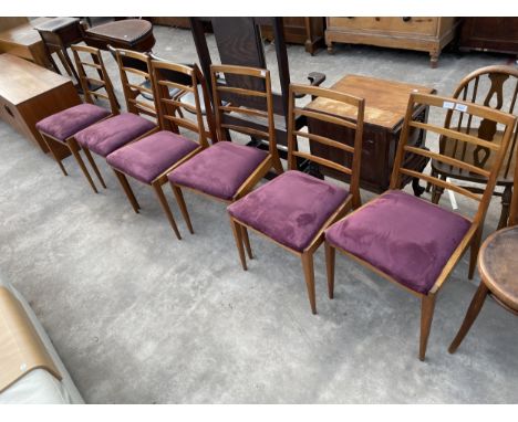 A SET OF SIX RETRO TEAK LADDER-BACK DINING CHAIRS 