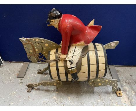 A VINTAGE VERY HEAVY METAL RHYMNEY ALES HORSE AND RIDER, ONLY TWO IN THE WORLD THE OTHER IN BREWERY MUSEUM 66 X 54 X 27 CMS 