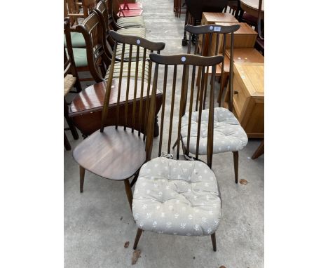 A SET OF FOUR ERCOL BLUE LABEL GOLDSMITH DINING CHAIRS 