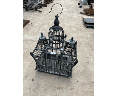 A VINTAGE STYLE DECORATIVE METAL BIRD CAGE 