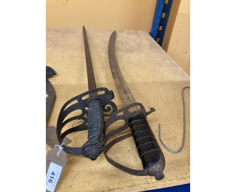 A LATE 19TH/EARLY 20TH CENTURY LIGHT INFANTRY OFFICERS SWORD, 82CM BLADE, PLUS A FURTHER SWORD (2) 