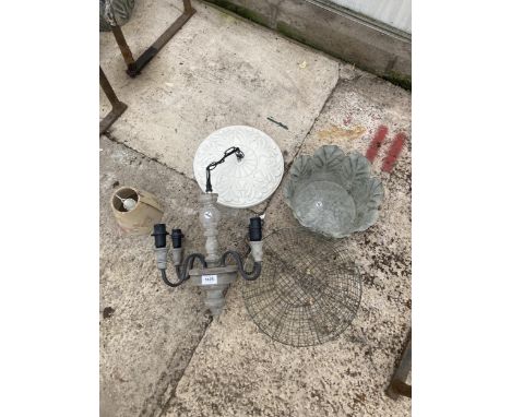 AN ASSORTMENT OF ITEMS TO INCLUDE A LIGHT FITTING AND PLANTERS ETC 