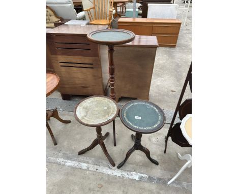 TWO MODERN TRIPOD WINE TABLES AND A JARDINIERE STAND