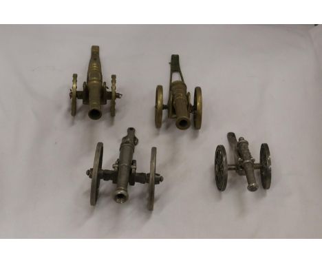 FOUR MODEL CANONS, TWO BRASS AND TWO WHITE METAL 