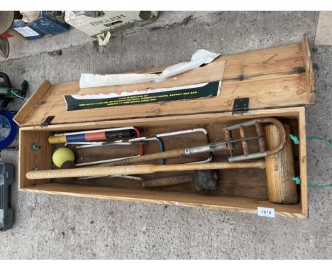 A PART COMPLETE VINTAGE WOODEN JAQUES OF LONDON CROQUET SET 
