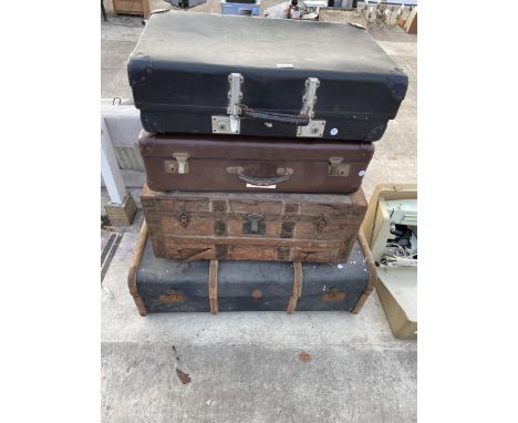 FOUR VARIOUS VINTAGE TRAVEL CASES AND TRUNKS 