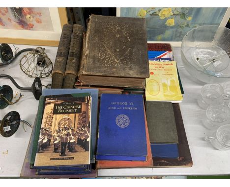 A LARGE QUANTITY OF VINTAGE BOOKS  TO INCLUDE A LARGE BIBLE, VOLUME 1 AND 2 OF BRITISH BATTLES, HISTORY OF ENGLAND BY HUME AN