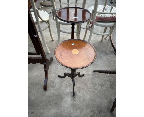 TWO MAHOGANY TRIPOD WINE TABLES, ONE INLAID 