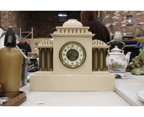 A MARBLE MANTLE CLOCK WITH A SIX COLUMN DESIGN PAINTED BY AM HEPWORTH 
