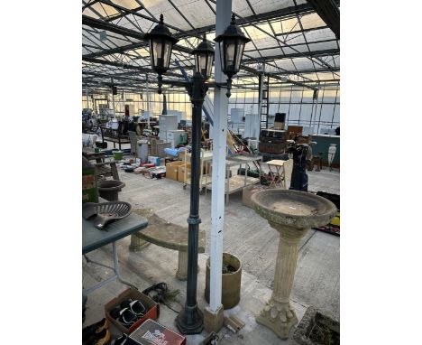 A VINTAGE STYLE ELECTRIC GARDEN THREE BRANCH LAMP POST 