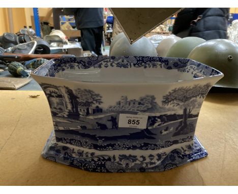 A SPODE 'BLUE ITALIAN' DOUBLE PLANTER, HEIGHT 13CM, WIDTH 26CM 