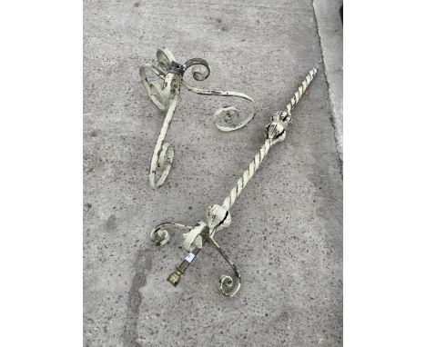 A VINTAGE TWISTED METAL STANDARD LAMP WITH TRIPOD BASE (A/F) 