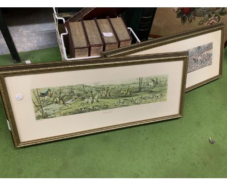 TWO FRAMED HUNTING PRINTS MEETING AT COVER AND FULL CRY 