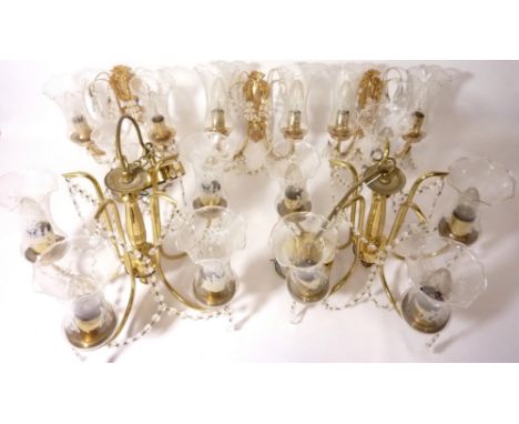 Pair five branch centre light fittings H31cm and three matching two branch wall lights  Condition Report Click here for furth