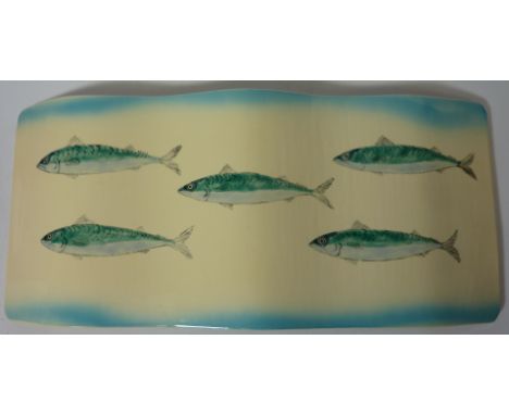 Eskdale Studio wall hanging ceramic wave shape plaque hand painted with mackerel W40cm Condition Report Click here for furthe