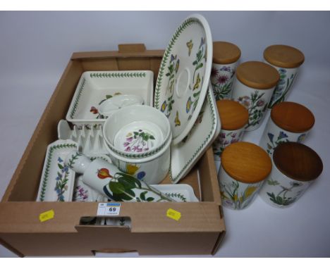 Portmeirion rolling pin, storage canisters and other decorative Portmeirion ceramics in one box Condition Report Click here f