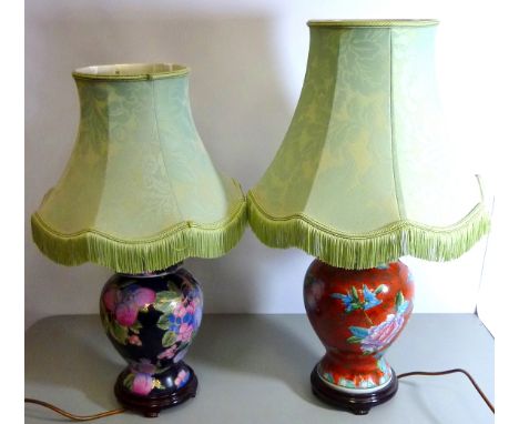 Two oriental design table lamps with shades H62cm and 54cm (This item is PAT tested - 5 day warranty from date of sale)  Cond