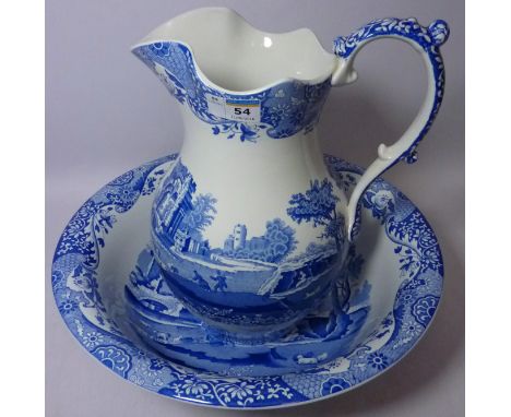 Spode Italian blue and white jug and bowl set H32cm  Condition Report Click here for further images, condition, auction times