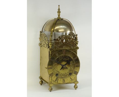19th century brass lantern clock, signed 'Thomas Parker in St. Anns Lane neere Alders gate fecit', H39cm CLOCKS & BAROMETERS 