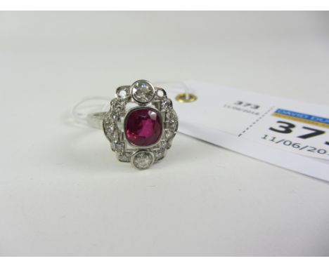 Ruby and diamond platinum set cluster ring approx 17mm x 15mm overall Condition Report Click here for further images, conditi