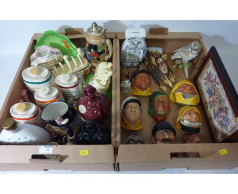 Wade ceramic liquor barrels, Lurpak toast racks and egg cups, Carlton Ware leaf moulded plate, owl ornaments, Bossons wall ma