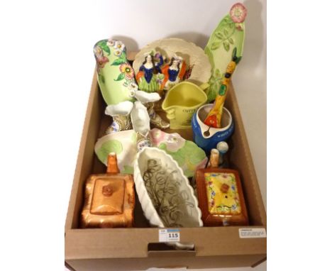 Carltonware dish and two other similar, USSR Lomonosov giraffe, Staffordshire flatback figure, whisky water jugs and other de