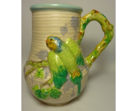 Clarice Cliff for Newport Pottery parakeet jug, printed marks to base and numbered 850 H22cm  Condition Report Click here for