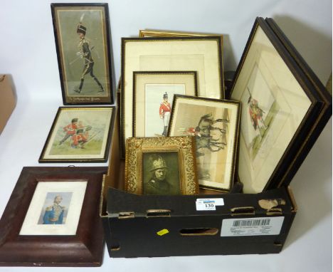 'The Northumberland Hussars' watercolour signed Carab... , together with a collection of 19th century and later military prin