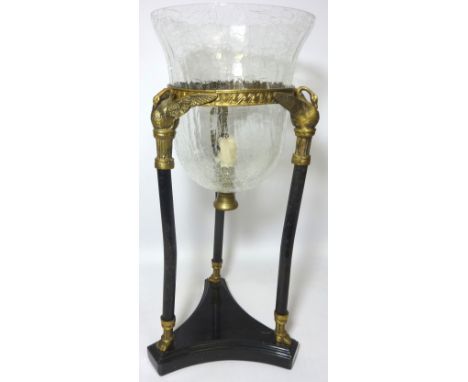 Candle lantern with gilt metal swan decoration, on granite base H53cm Condition Report Click here for further images, conditi