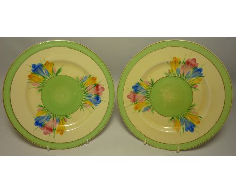 Pair Clarice Cliff for Newport pottery 'Spring Crocus' pattern plates D22cm  Condition Report Click here for further images, 