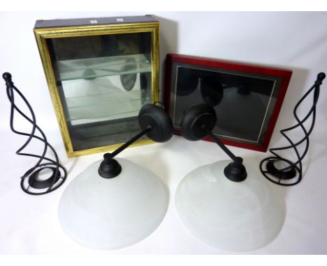 Large digital photo frame, small display case and two contemporary wall lights with glass shades (This item is PAT tested - 5