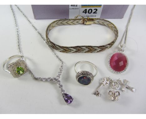Amethyst and other pendant necklaces, rings, charms etc all stamped 925 Condition Report Click here for further images, condi