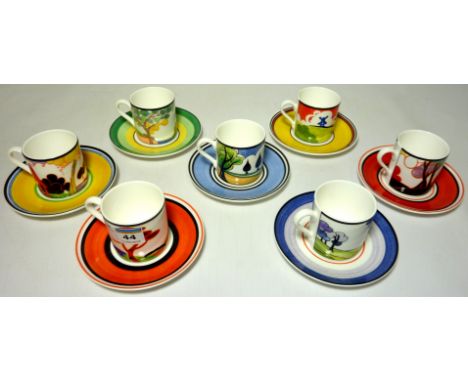 Seven Wedgwood Clarice Cliff Centenary coffee cans and saucers Condition Report Click here for further images, condition, auc