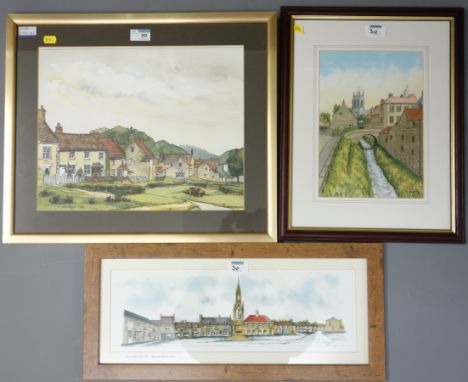 Hutton le Hole, pen and watercolour signed by John Armitage 31cm x 39cm and two other views of Helmsley (3) Condition Report 