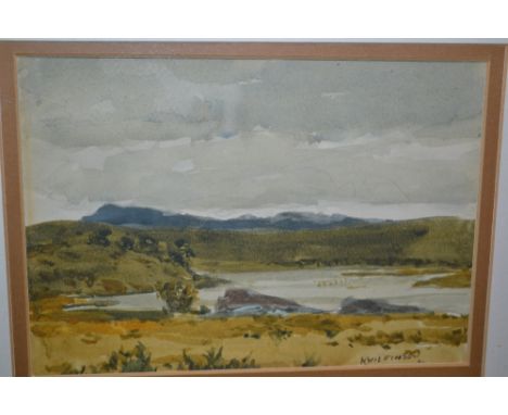 Watercolour, the River Shin, Argyle, signed N. Wilkinson, 5ins x 7ins, together with another watercolour, Welsh river scene, 