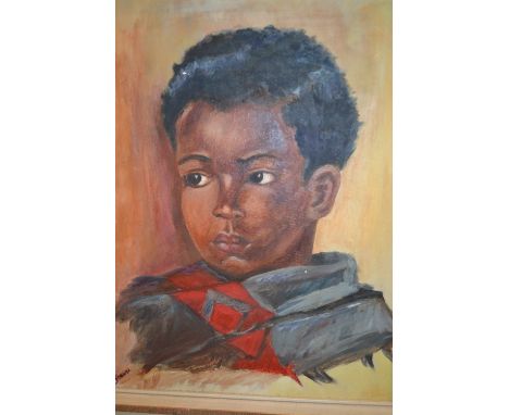 Norma Green, 20th Century oil on board, head and shoulder portrait of a boy, signed, 19ins x 15ins, framed