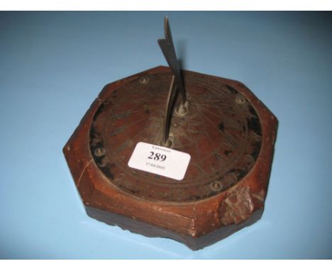 Small early 20th Century weathered sundial on a terracotta tile, 6ins x 6ins