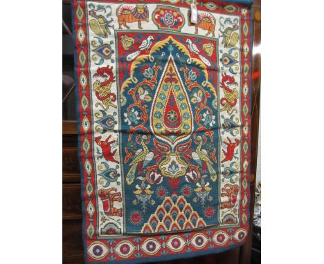 Modern woolwork tapestry wall hanging decorated with flowers having animal borders, 3ft x 2ft