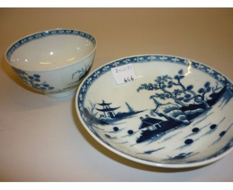 First Period Worcester tea bowl and saucer, in Cannon Ball pattern